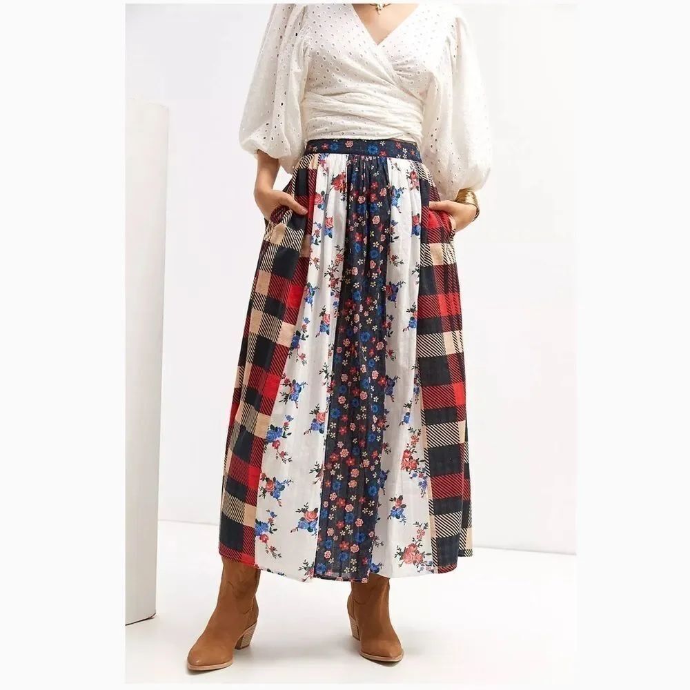 Anthropologie Let Me Be Maxi Skirt 100% Cotton with Pockets Medium, New